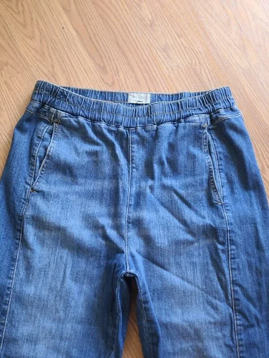 PILCRO ANTHRO IZZIE RELAXED PULL ON BARREL JEANS ELASTIC WAIST CROP DENIM sz L - Picture 4 of 8